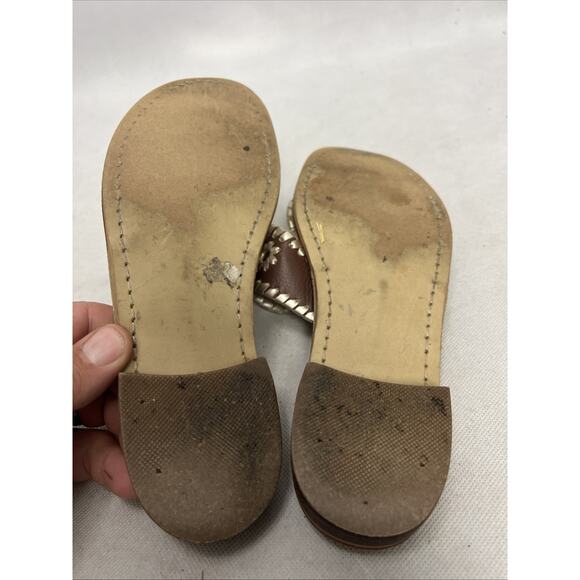 Jack Rogers Sandals Metallic Silver Brown Thong Slip On Leather Size 6 - Picture 9 of 9